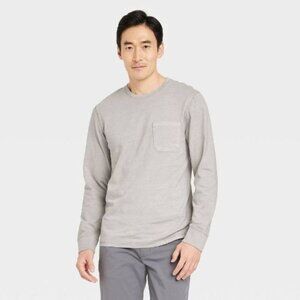 Mens Goodfellow & Co Gray Standard Fit Long Sleeve T-Shirt With Pocket Size Smal